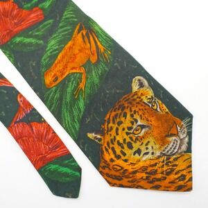 W.W.F. "Jaguar Black Green Orange Wide Silk Tie